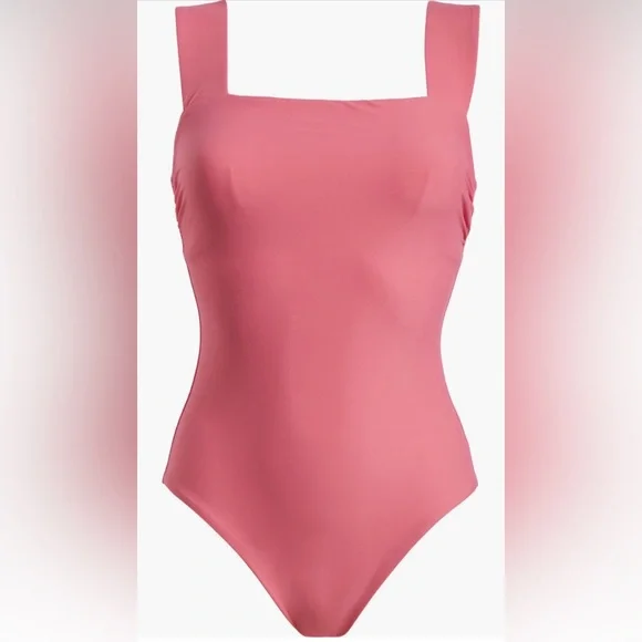 BONDI BORN Gwen Square Neck One-Piece Swimsuit, Rose Color, Size Large,$295